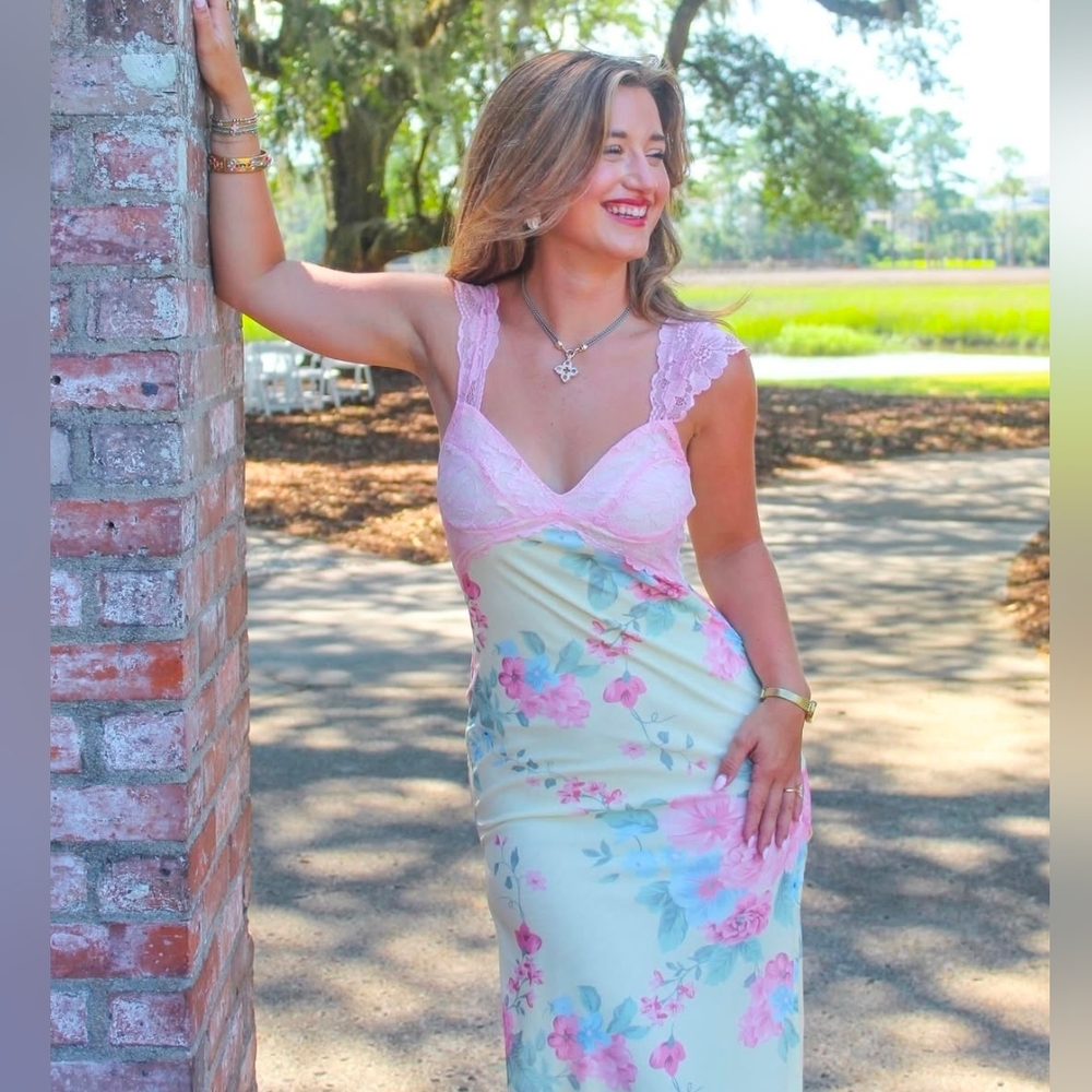 Cottagecore Floral Lace Maxi Dress Romantic Slip Dress Small - Picture 14 of 14
